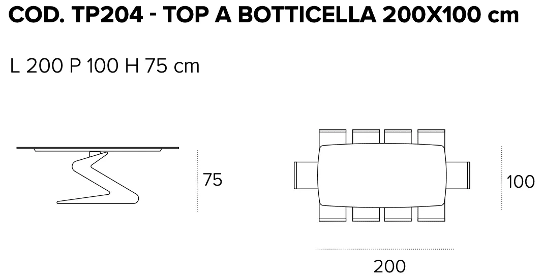 Размеры стола Target Point Zed 200x100 см, TP204
